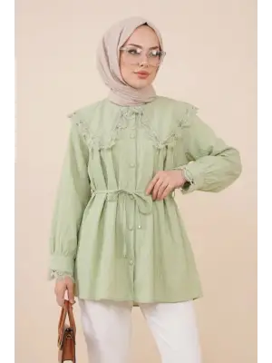 Bebe Yaka Fistolu Beli Bağcıklı Modal Tunik  -Çağla Y.