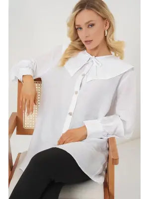 Bebe Yaka Uzun Tunik 5967 - Beyaz