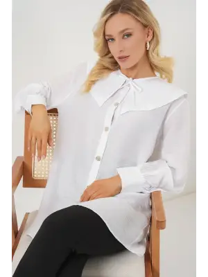 Bebe Yaka Uzun Tunik 5967 - Beyaz