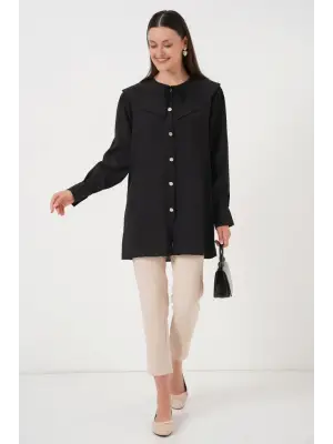 Siyah Bebe Yaka Uzun Tunik Kadın Giyim