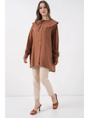 Sütlü Kahve Bebe Yaka Uzun Tunik Kadın Giyim