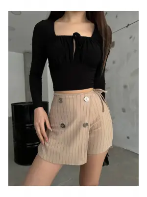 Trend İtalyan Çizgili Şort Etek