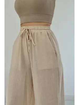 Bej Keten Pantolon