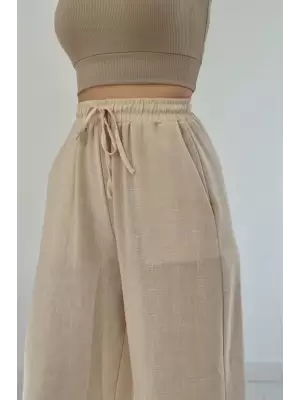 Bej Keten Pantolon
