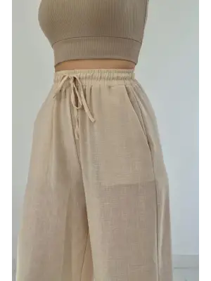 Bej Keten Pantolon