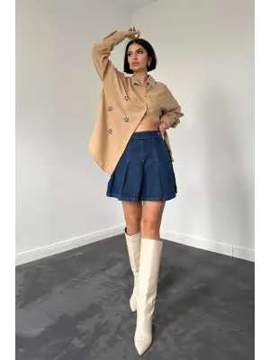 Bej Taş İşlemeli Gömlek