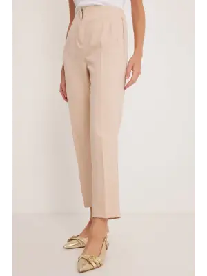 Bej Yüksek Bel Kumaş Pantolon 6650