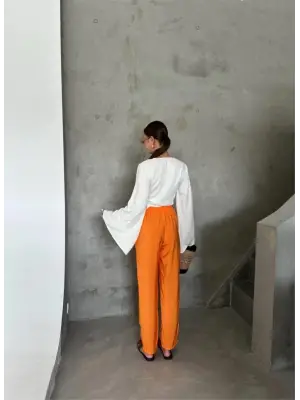 BEL LASTİK DETAYLI MODAL KUMAŞ PANTOLON - Orange