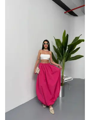 BEL LASTİKLİ BALON ETEK ŞANEL BOY SOFT KUMAŞ - Fuşya