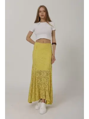 Omarı Sarı Dantel Etek - Bel Lastikli ve Şık Tasarım