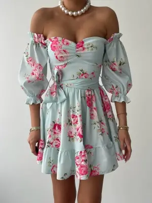 Omarı Seksi Belden Bağlamalı Mini Elbise