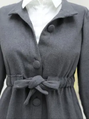 Belden Bağlamalı Top Düğmeli Kaşe Kaban -Füme