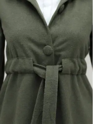 Belden Bağlamalı Top Düğmeli Kaşe Kaban -Haki