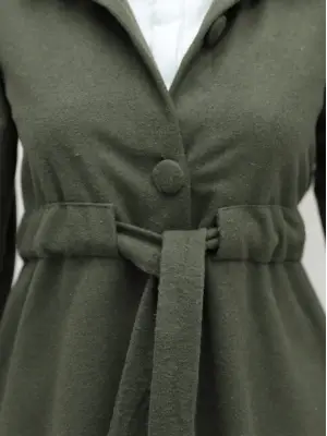 Belden Bağlamalı Top Düğmeli Kaşe Kaban -Haki