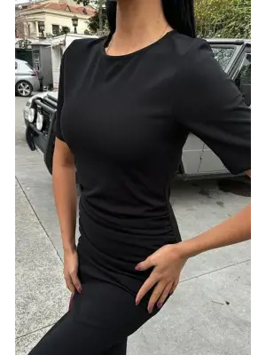 Beli Büzgülü Midi Elbise 2853