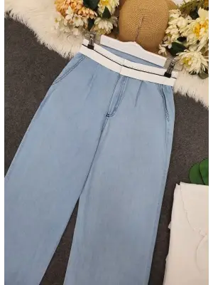 Beli Kancalı Kemer Detaylı İnce Kot Pantolon -Açık Mavi