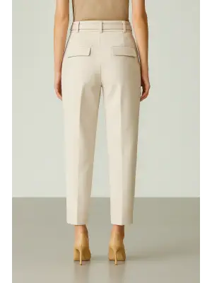 Beli Kemerli Çift Cepli Pantolon-Bej