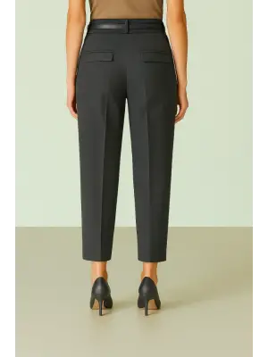 Beli Kemerli Çift Cepli Pantolon  -Füme