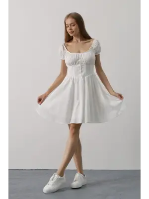 Beli Korseli Mini Elbise - Beyaz