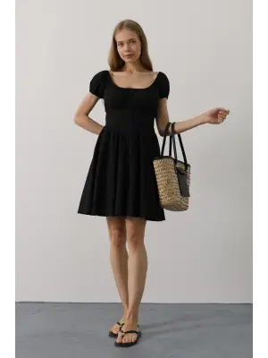 Beli Korseli Mini Elbise - Siyah