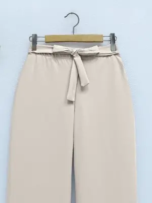Omarı Rahat ve Şık Beli Lastikli Bol Paça Pantolon - Bej