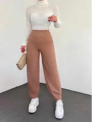 Beli Lastikli Balon Pantolon -Vizon