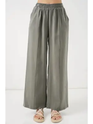 Beli Lastikli Bol Paça Pantolon 30087 - Gri