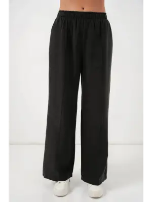 Beli Lastikli Bol Paça Pantolon 30087 - Siyah