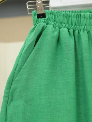 Omarı Yeşil Beli Lastikli Çift Cepli Salaş Pantolon