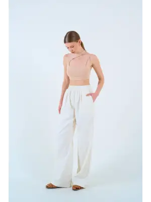 Rahat Taş Renk Beli Lastikli Palazo Pantolon