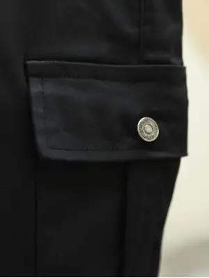 Beli Ve Paçası Lastikli Bağcıklı Kargo Kot Pantolon -Siyah