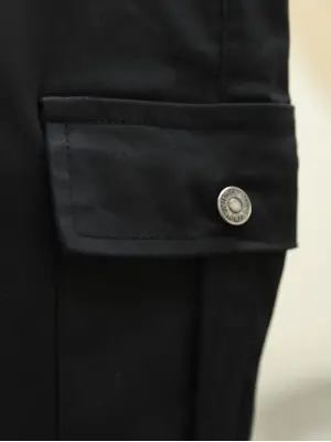 Omarı Lastikli Bağcıklı Kargo Pantolon - Siyah