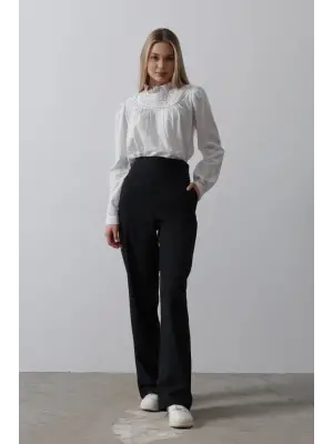 Lacivert Beli Yarım Lastikli Palazzo Pantolon