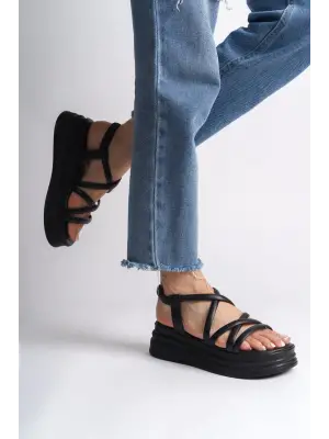 Rahat Tabanlı Ayakkabı Bayan Sandalet Siyah