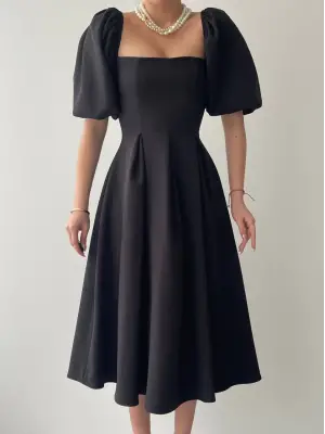 Omarı Çan Etekli Midi Boy Elbise