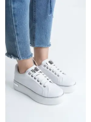 Benorra Bağcıklı Rahat tabanlı ayakkabı Tabaan Bayan Spor tabanlı ayakkabı Spor Ayakkabı  CBT - Beyaz/Gümüş