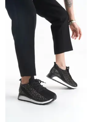 Benorra Bağcıklı Rahat tabanlı ayakkabı Tabaan Taşlı Bayan Spor tabanlı ayakkabı Spor Ayakkabı CBT - Siyah