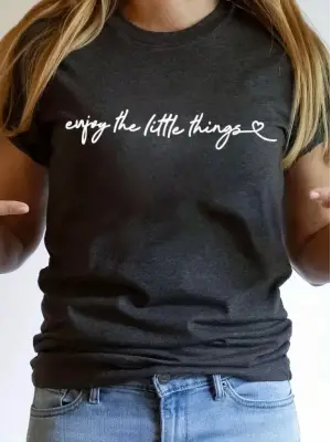 Omarı Yazı Baskılı Kısa Kollu Kadın Basic Bluz