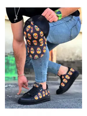 Omarı Karizmatik Kurukafa Desenli Erkek Casual Ayakkabı