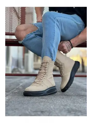 Omarı Süet Uzun Bağcıklı Bej Kömür Bot