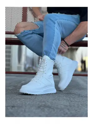 Benorra WG012 Beyaz Cilt Uzun Bağcıklı  Bot