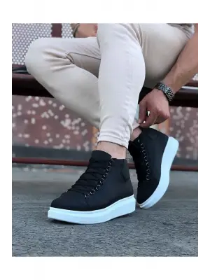 Omarı Siyah Bağcıklı Yarım Bilek Sneakers Bot