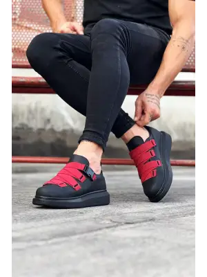 Omarı Modern Ve Şık Kömür Kırmızı Erkek Yüksek Taban Ayakkabı