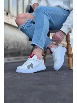 Omarı Yumuşak Yürüyüş İçin Trendy Beyaz Gri Erkek Casual Ayakkabı