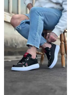 Omarı Siyah Kurukafa Desenli Erkek Casual Ayakkabı