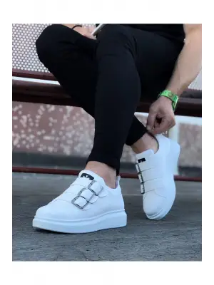 Omarı Yüksek Tabanlı Beyaz Tokalı Erkek Ayakkabı