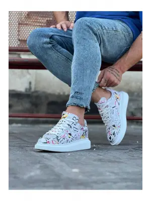 Dergi Desenli Boyalı Erkek Ayakkabı