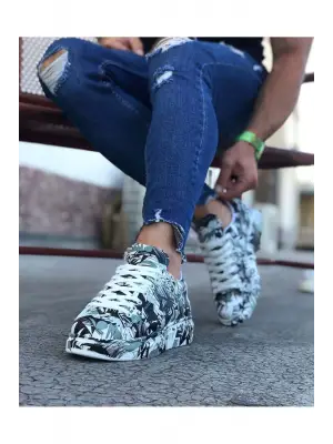 Omarı Siyah Beyaz Boyalı Casual Erkek Ayakkabı