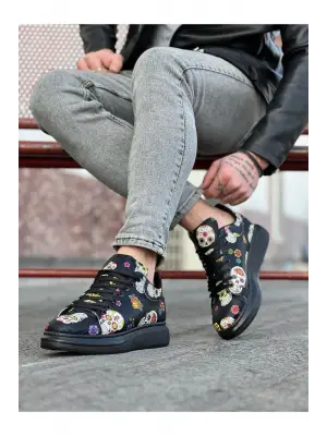 Omarı Siyah Desenli Kuru Kafa Desenli Casual Ayakkabı