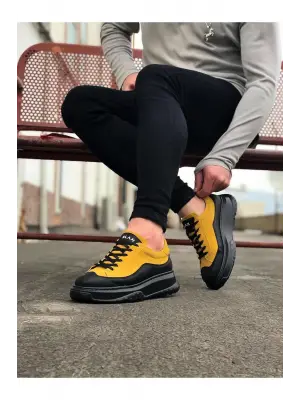 Omarı Modern ve Şık Kömür Sarı Erkek Ayakkabı